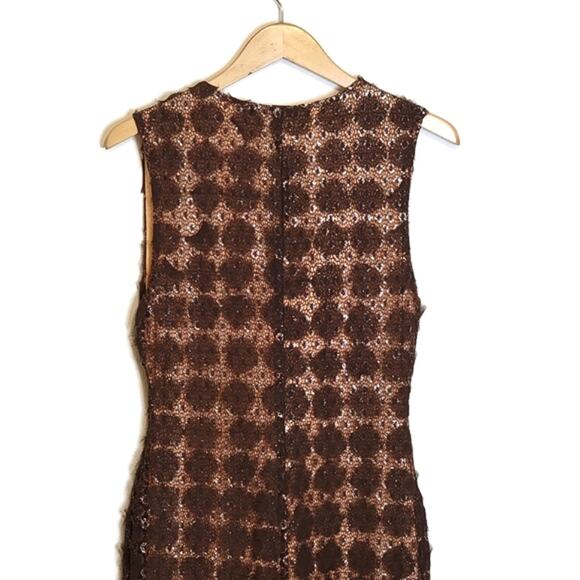 Eva Franco V Neck Sleeveless Lace Overlay Brown A Line Midi Dress Size 6 - Picture 10 of 16
